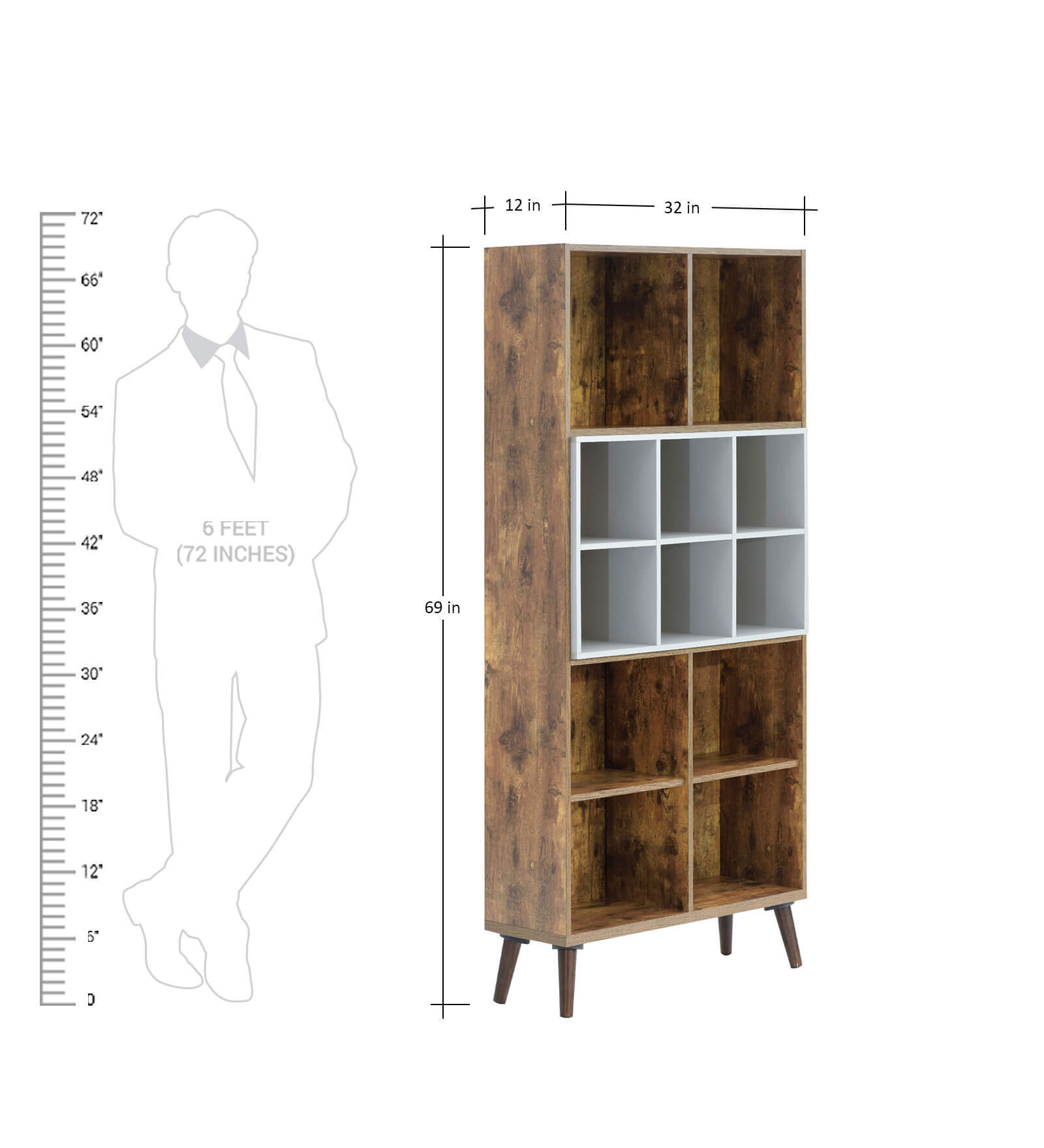 Bookshelf in Pine Wood & Light Grey Finish